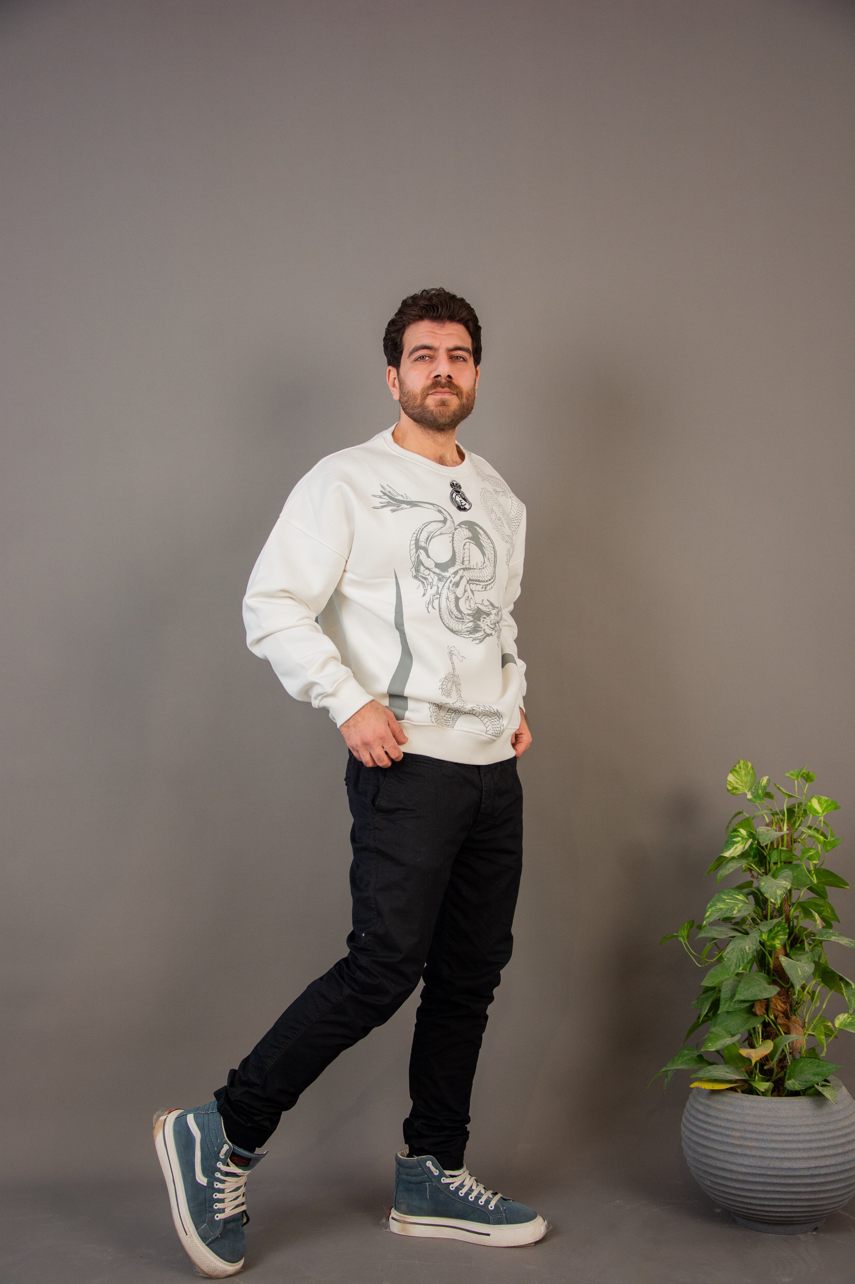 REALMADRID WHITE-DRAGON SWEATSHIRT